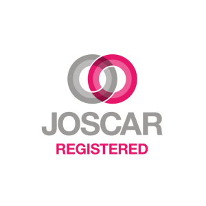 JOSCAR logo with overlapping gray and pink rings and the text JOSCAR above the pink REGISTERED label