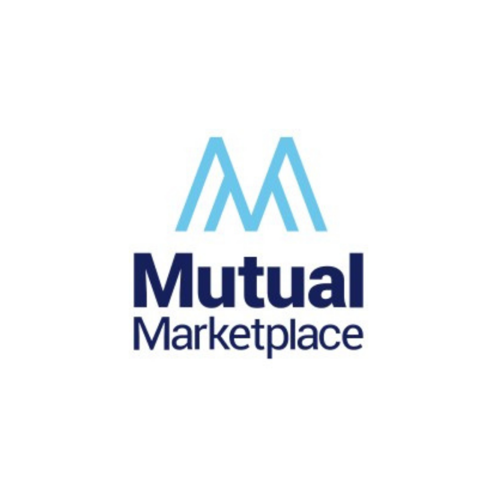 Mutual Marketplace logo: light blue double M above the dark blue text 'Mutual Marketplace' on white background