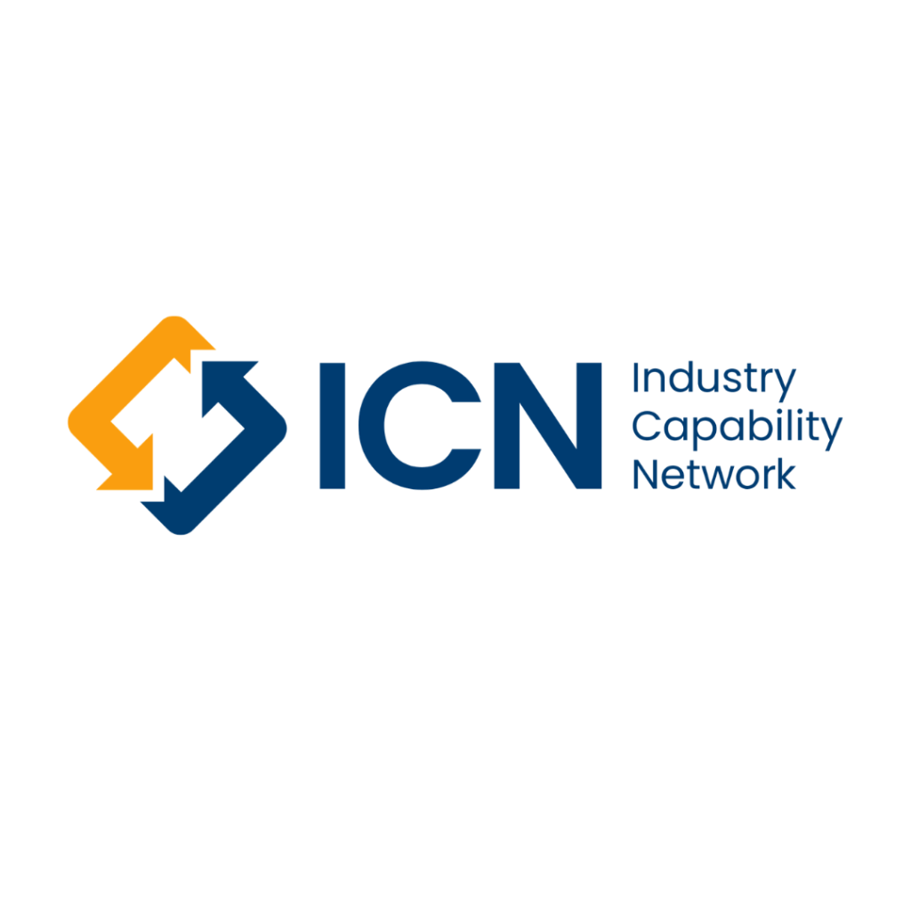 ICN logo with orange and blue arrow shapes and the words 'ICN Industry Capability Network'.