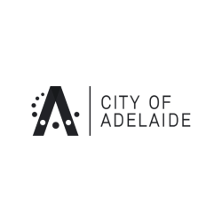 City of Adelaide logo with a stylized A and dotted circle motif, followed by the text 'City of Adelaide'